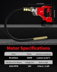 Cordless Concrete Vibrating Tool Compatible with Milwaukee 18V Battery, 600W Pow