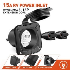 15A 125V AC Electrical Port​​ Plug Power Shore Dual 18″ Extension Cord RV Boat