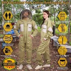 USKEEPERS Beekeeping Suit XL Polycotton Gloves Veils Apiarist Olive 4XL
