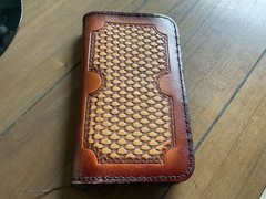 Vintage Stamped Basketweave Leather Reinforced Stitched Organizer Calendar Book
