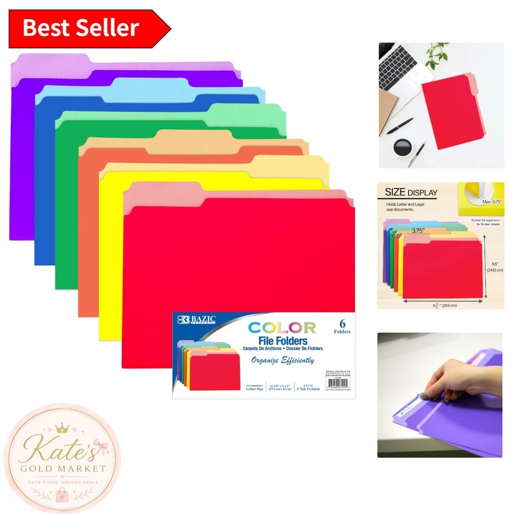 Colorful 1/3 Cut Letter Size File Folders – 6 Pack for Organized Workspaces