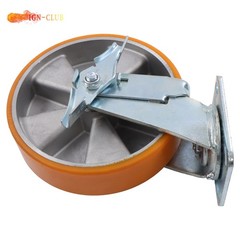 4 Pcs 8″ Aluminum Core Industrial Casters Caster Wheel With Brake 6000lbs Orange