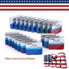 100Pcs 20Types Dental Diamond Burs for High Speed Handpiece Medium Friction Grip