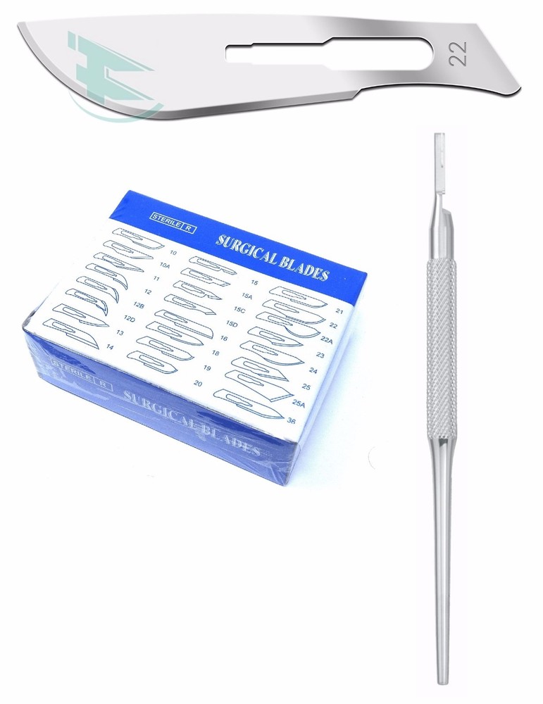 Lot of 50 Scalpel Blades #22 + #4 Metal Round Suitable Handle for Dermaplaning