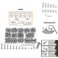 300pc M6 Stainless Steel Bolts Nuts Washer Kit Hex Socket Button Head Screws Kit