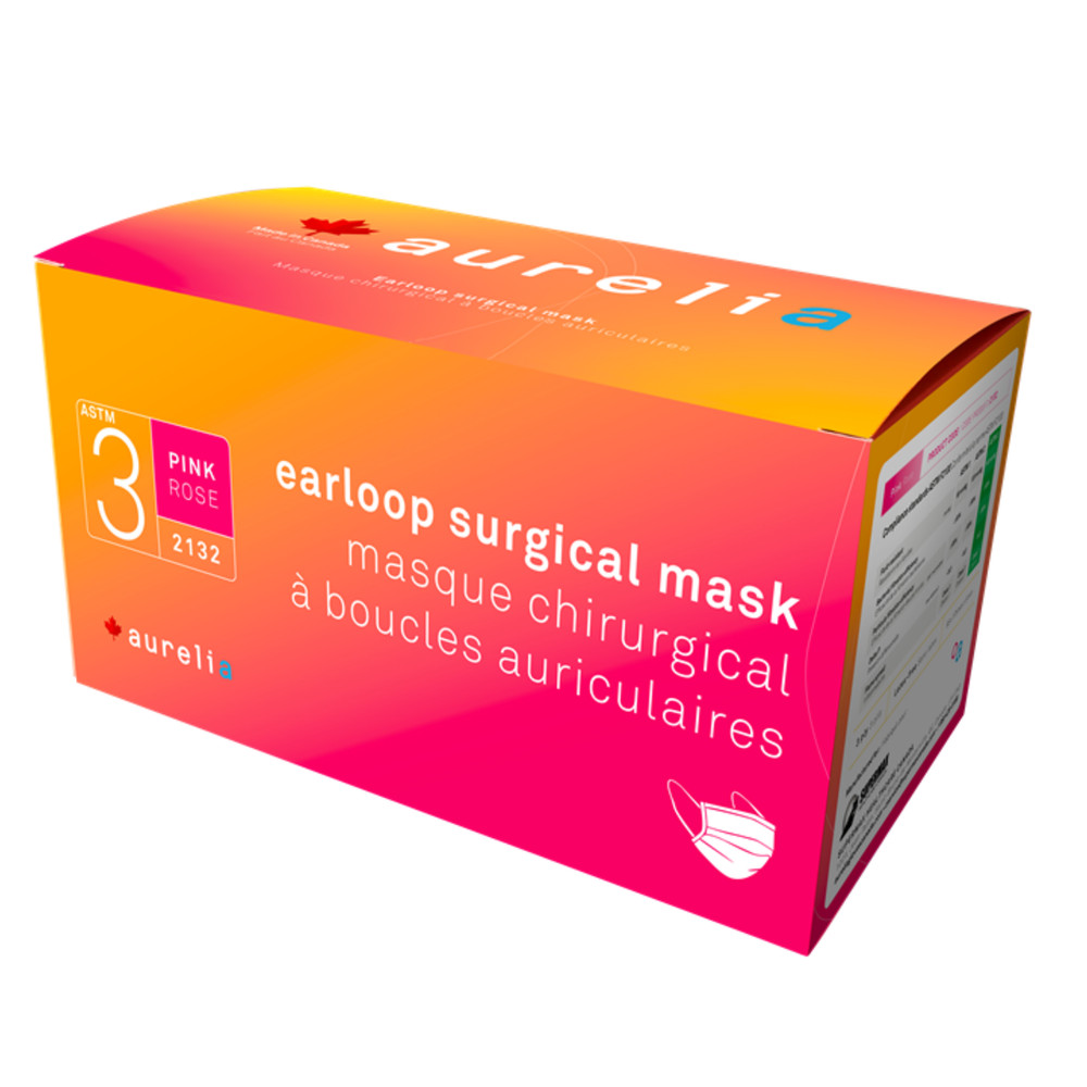 Aurelia Surgical Mask Pink ASTM Level 3 Made in Canada 50/Box