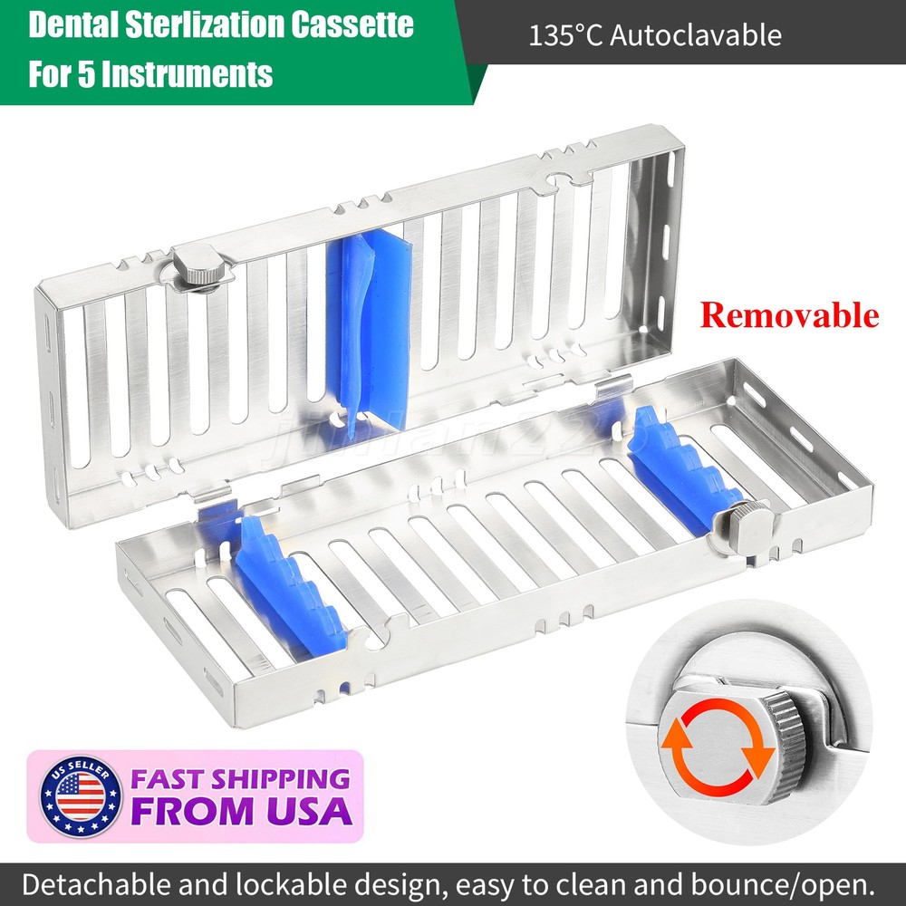 DENTAL AUTOCLAVE STERILIZATION CASSETTE RACK BOX FOR 5 10 20 INSTRUMENT-BLUE
