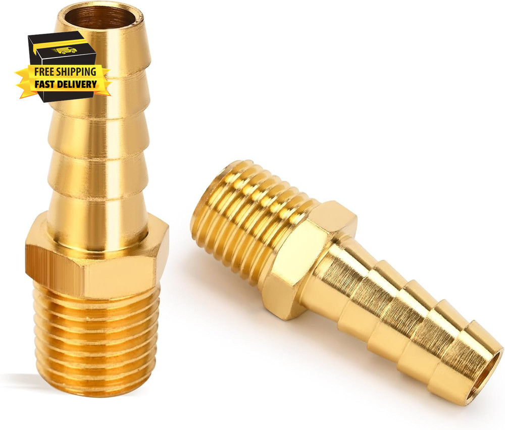 2 Pcs Air Hose Barb Fittings, 1/4 NPT to 3/8 Barb, Barbed Hose Fittings, Male Th