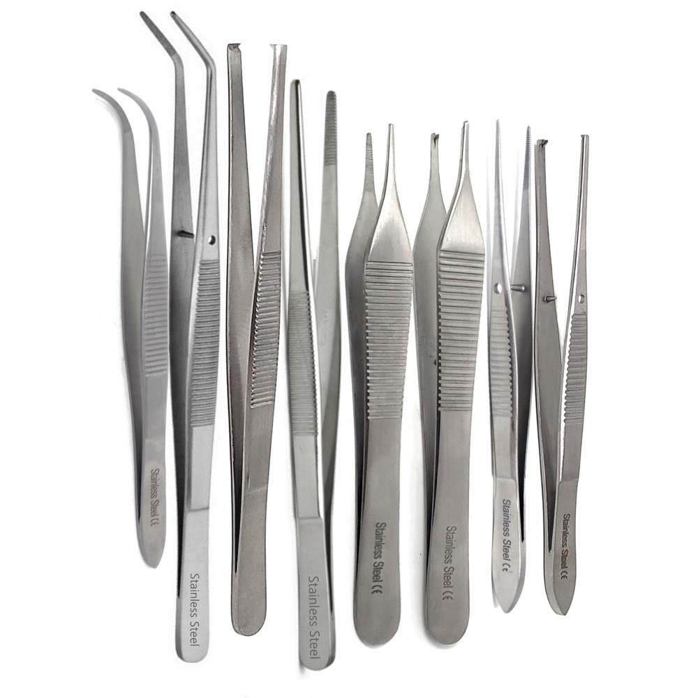 8 Surgical Tweezers Medical Nursing Thumb Forceps Cotton Dressing Vet Instrument