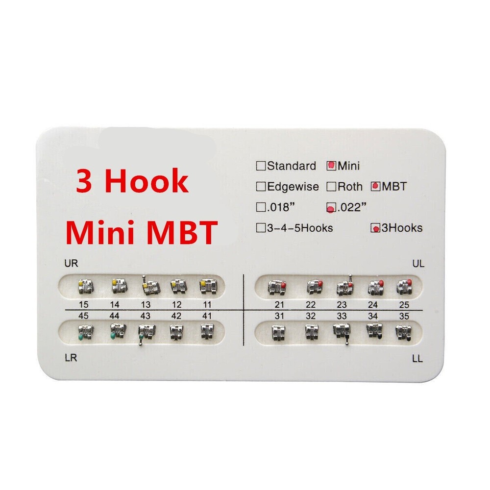 20 Pcs/Kit Dental Orthodontics Metal Mini MBT Brackets Braces 022 3 Hooks Model