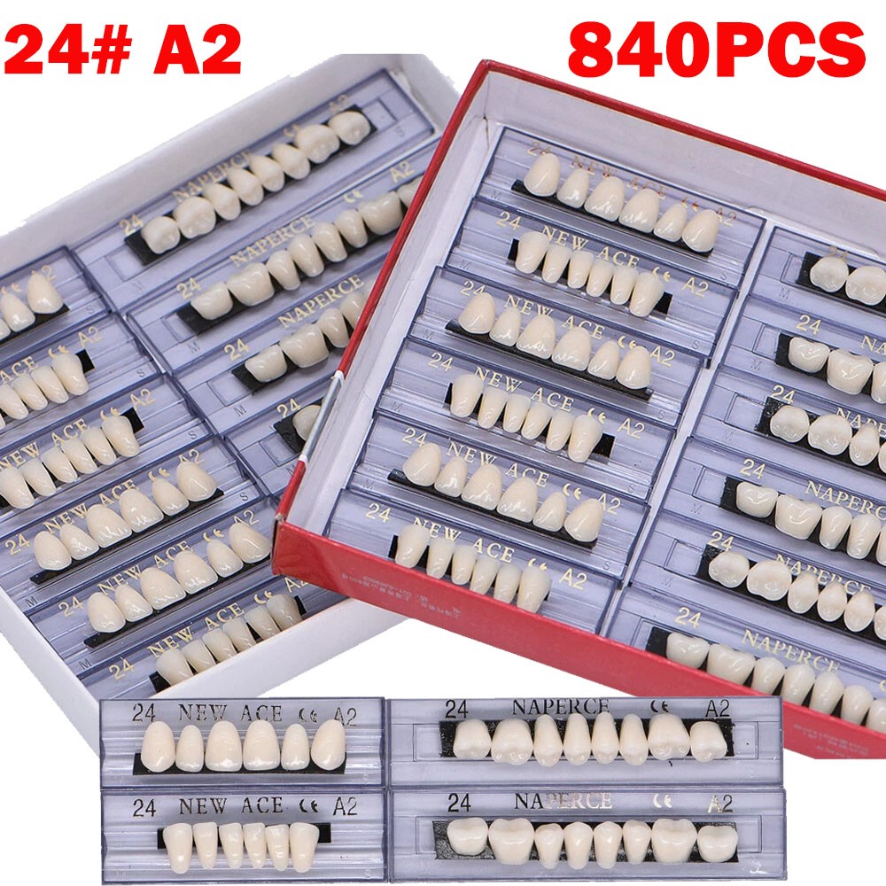 840Pcs Dental Acrylic Resin Denture 24# A2 Full Set Teeth Upper Lower Shade USA