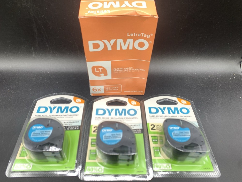 Dymo 6 Pack Clear Transparent Label Refills – 1/2 in x 13ft / 12mm x 4m