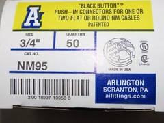 ARLINGTON NM95 3/4″ BLACK BUTTON PUSH-IN CONNECTORS (Pack of 50)