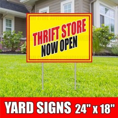 THRIFT STORE NOW OPEN Yard Sign with H-Stakes Big Discount Clearance Resale Shop
