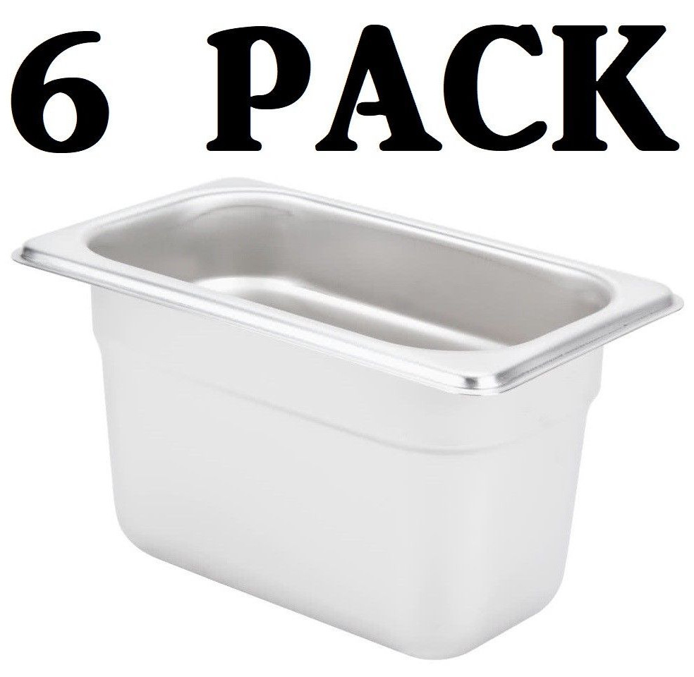 6 PACK 1/9 Size Stainless Steel 4″ Deep Steam Prep Table Food Pan Buffet Hotel