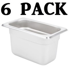 6 PACK 1/9 Size Stainless Steel 4″ Deep Steam Prep Table Food Pan Buffet Hotel