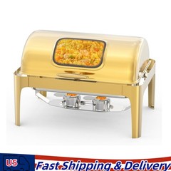 Gold 9QT Roll Top Chafing Dish Buffet Set Catering Stainless Steel wGlass Window