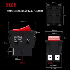 3pack 30A 250V KCD2 KCD4 Rocker Switch DPST 4 Pin Red Lighted 120V Rocker Toggle