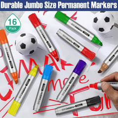 Fuutreo 16 Pcs Jumbo Size Permanent Markers Bulk Large Chisel Tip Permanent