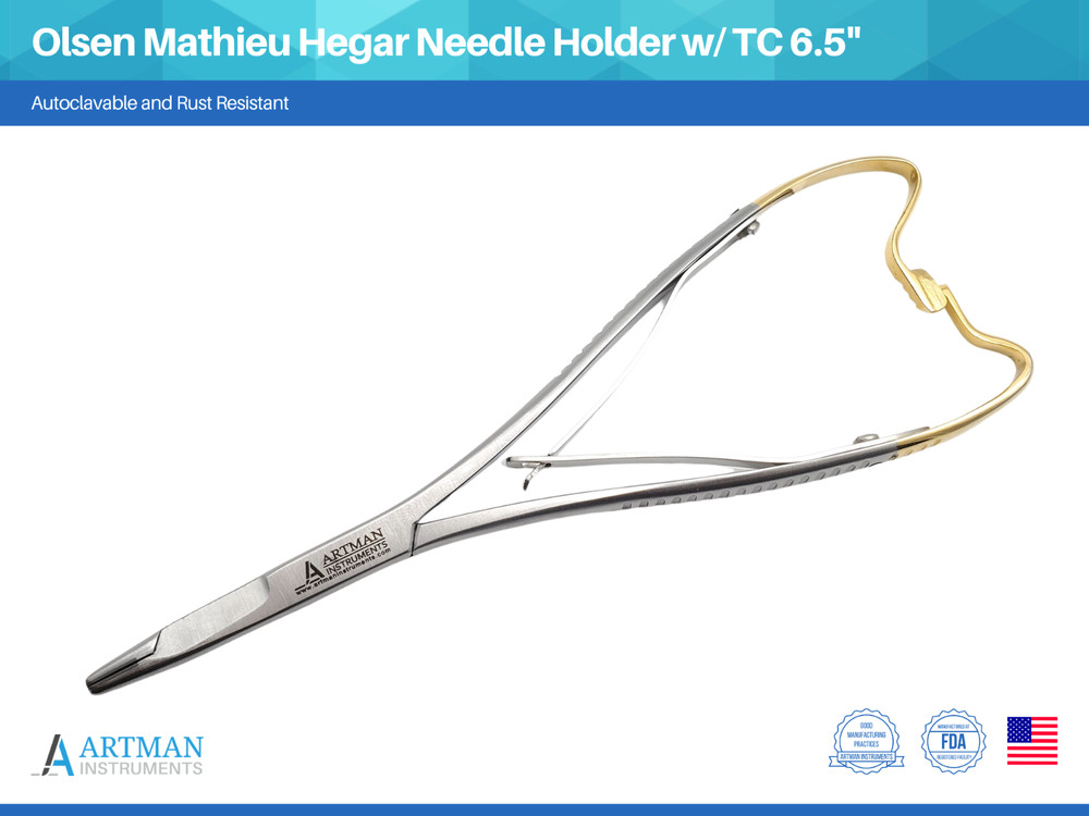 Olsen Mathieu Hegar Needle Holder 6.5 inches with Tungsten Carbide ARTMAN