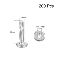 200Pcs Hex Socket Self Tapping Screws, #10 X 1 410 Stainless Steel Flat Head She
