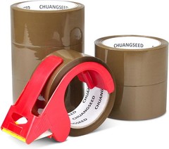 CHUANGSEED 6Pack Clear Packing Tape with Dispenser 2.7mil x 1.88″ x 55Y Heavy…