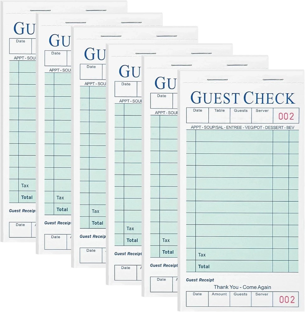 300 Guest Check Books 6 Pack Of 50, for Servers, Server Note Pads, Waitresses