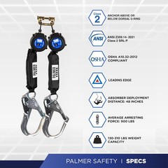 Palmer Safety Fall Protection SRL121132T Twin SRL 6′ Lightweight Web with…
