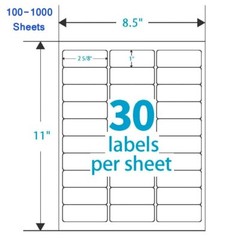 100-1000 Sheets Return/Mailing Address labels FBA 1″ X 2-5/8″ – 30/sheet – 30 UP