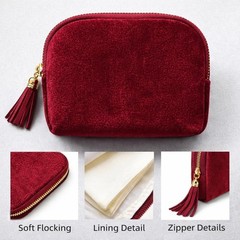 TXTIGER 5.3″ x 4.7″ Small Travel Jewelry Case, Velvet Pouch with Burgundy Red