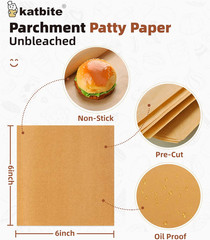 Katbite 300Pcs 6X6 Inches Patty Paper, Burger Patty Paper, Unbleached Parchment