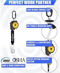 11FT Self Retracting Lifeline Web SRL Fall Arrest Safety Lanyard Swivel Snap