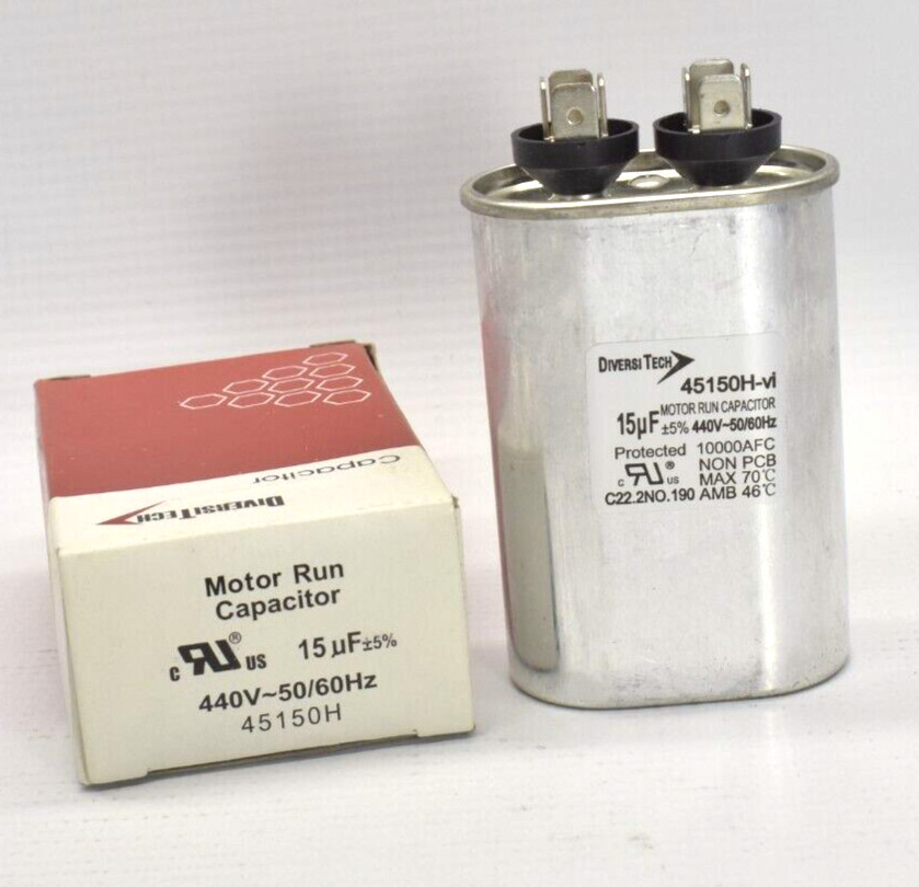 DiversiTech Motor Run Capacitor 45150H-vi, 15uF +5% 440V~50/60Hz