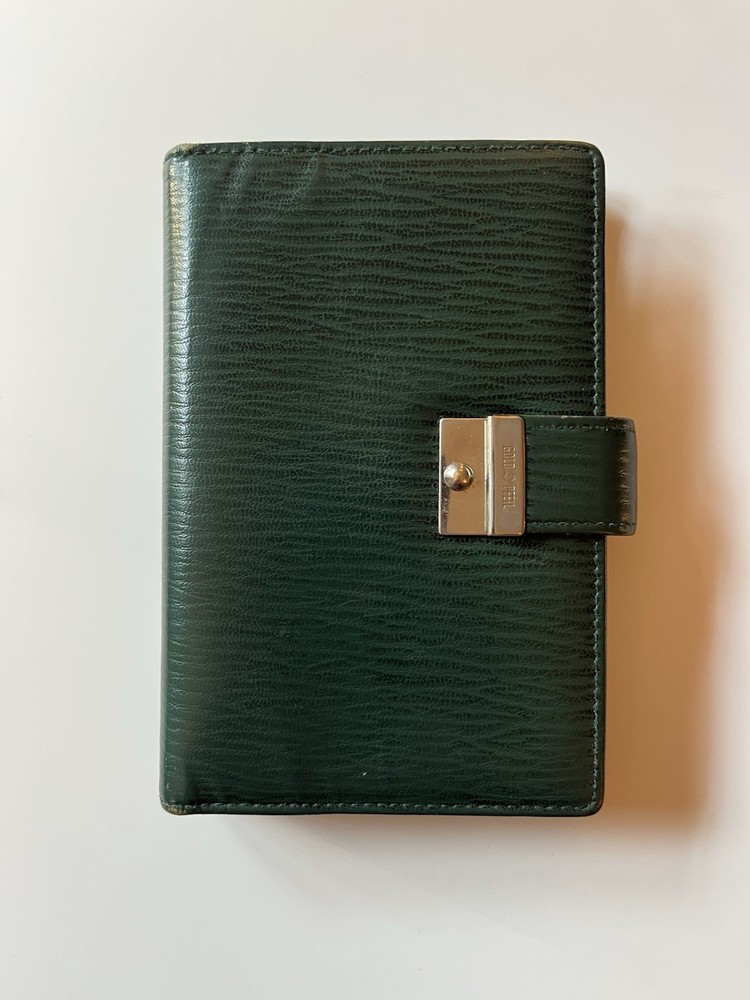 Gold Pfeil Organizer Wallet Notebook Filofax Pocket Size Green Leather/ Krause
