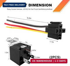 2 PCS JD1912 Car Relay Harness, 12V 40A 4 Pin Relay Sockets with 12&16 AWG Tinne