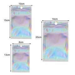100/200 Holographic Mylar Foil Bags Smell Proof Resealable Zip Lock Pouch Black