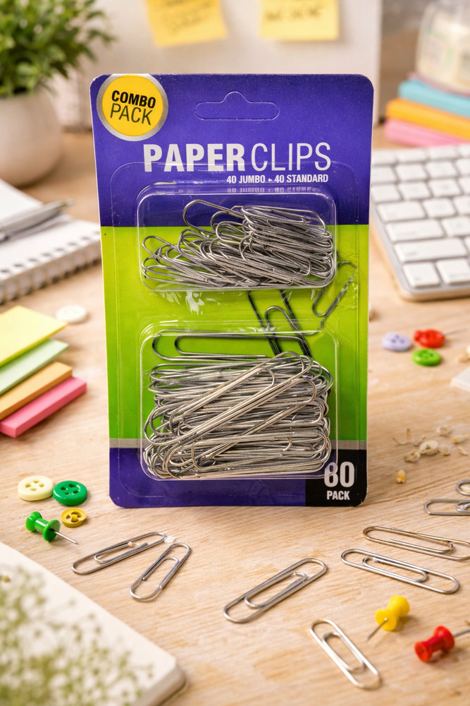 Allary Assorted Paper Clip Set – 80 Count (Jumbo & Standard)