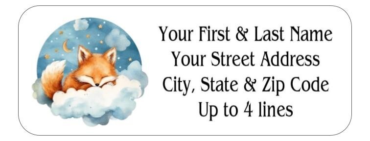 150 Baby Fox Sleeping in Clouds Mailing Return Address Labels Personalized