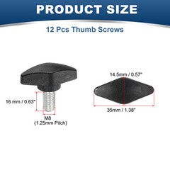 12 Pcs M8 x 16mm Tee Thumb Screws, 35mm Width Carbon Steel Tee Wing Knobs Screws