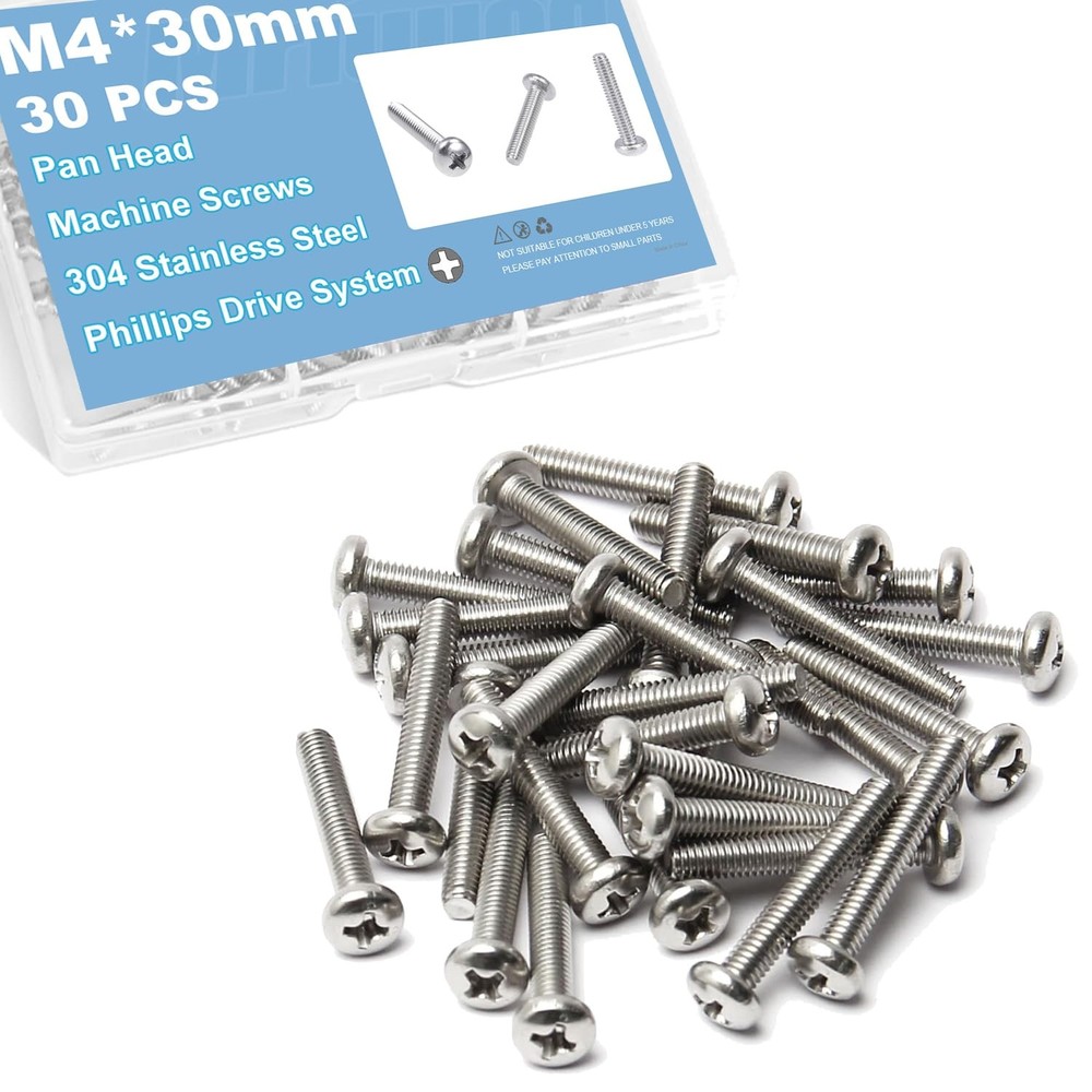 30Pcs M4x30mm Machine Screws Pan Phillips Cross Pan Head M40.7mm 1.18 in Scre…