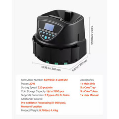 USD Coin Sorter, Coin Counter Machine for 5 Kinds of USD Coins, Coin Sorter and