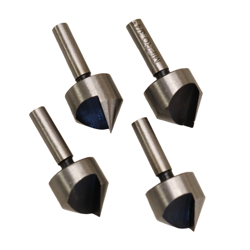 4 Pc- 3/4″ Single Flute HSS Countersink Bits- 90 Degree 1/4″ Straight Shank