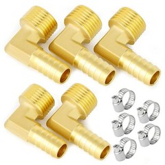 5 Pieces Brass Hose Barb Reducer 90 Degree Elbow 3/8 Inch NPT to 3/8 Inch Barb