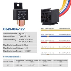 5 Packs Car Relay with Harness Truck Motor Heavy Duty 5-Pin 80A 12V On/Off No…