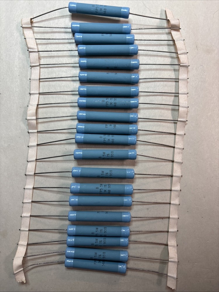 Lot 20 Bradford FP5 148 1k Ohm 1% 5w Wirewound Flame Proof Resistor Axial MB179