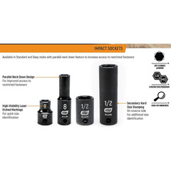 1/2 In. Drive 6 Point Metric Deep Impact Socket 22 Mm