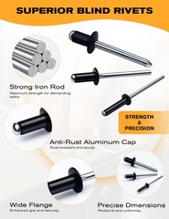 Aluminum Blind Rivets 5/32 x 1/2″ – Pack of 100 – Dome x 1/2″, Black