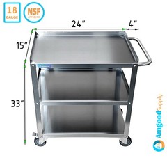 15 in. x 24 in. x 33 in. Stainless Steel 3-Shelf Utility Cart