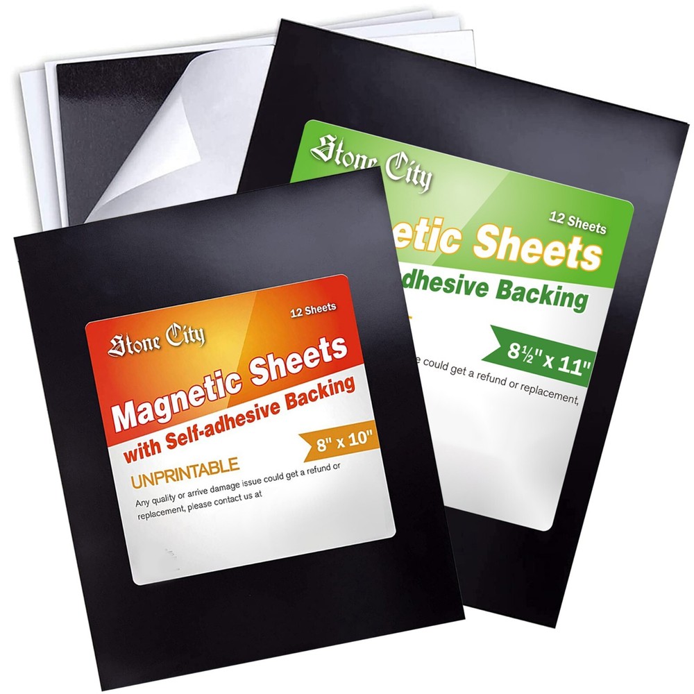 Stone City Self Adhesive Magnetic Sheets, 24PK Mixed Sizes 8×10, 8.5×11, 20Mil