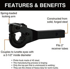Pintle Hitch Receiver Hook 10 TON for 2” Hitches Hitch Hook Receiver 20000Lbs